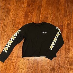 Vans Black Long Sleeve with White checkerboard and Yellow Floral Sleeves